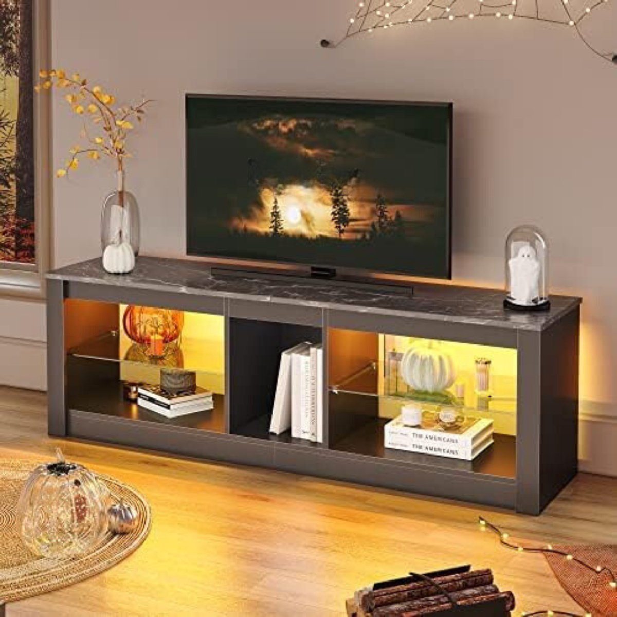 DD® Vitrinekast met Led Verlichting - Opbergkast - Verzamelkast - 140x35x-47cm - Zwart