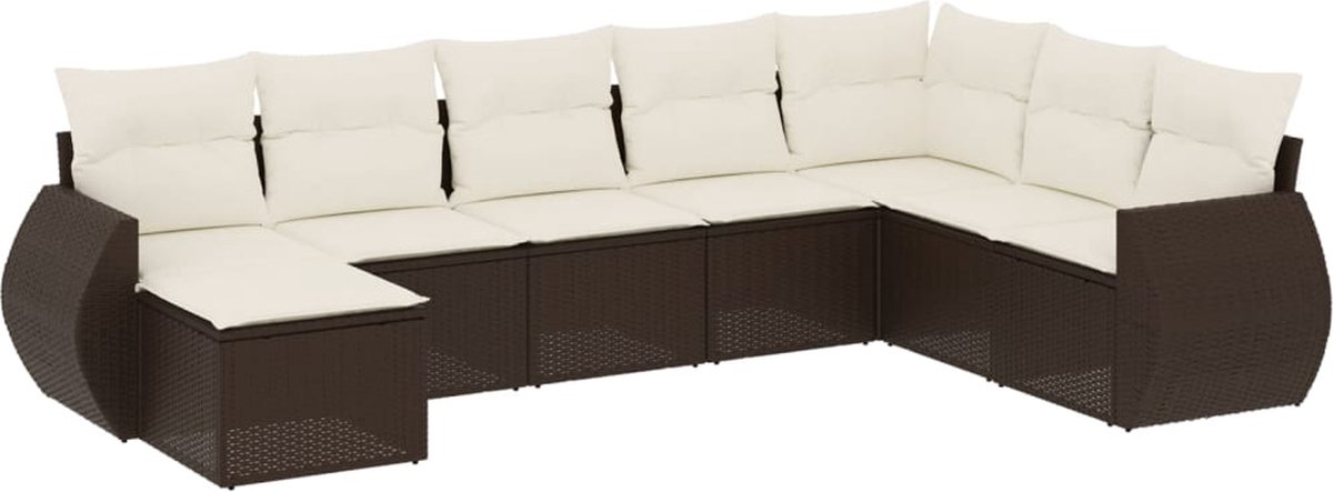vidaXL 8-delige - Loungeset - met - kussens - poly - rattan - bruin