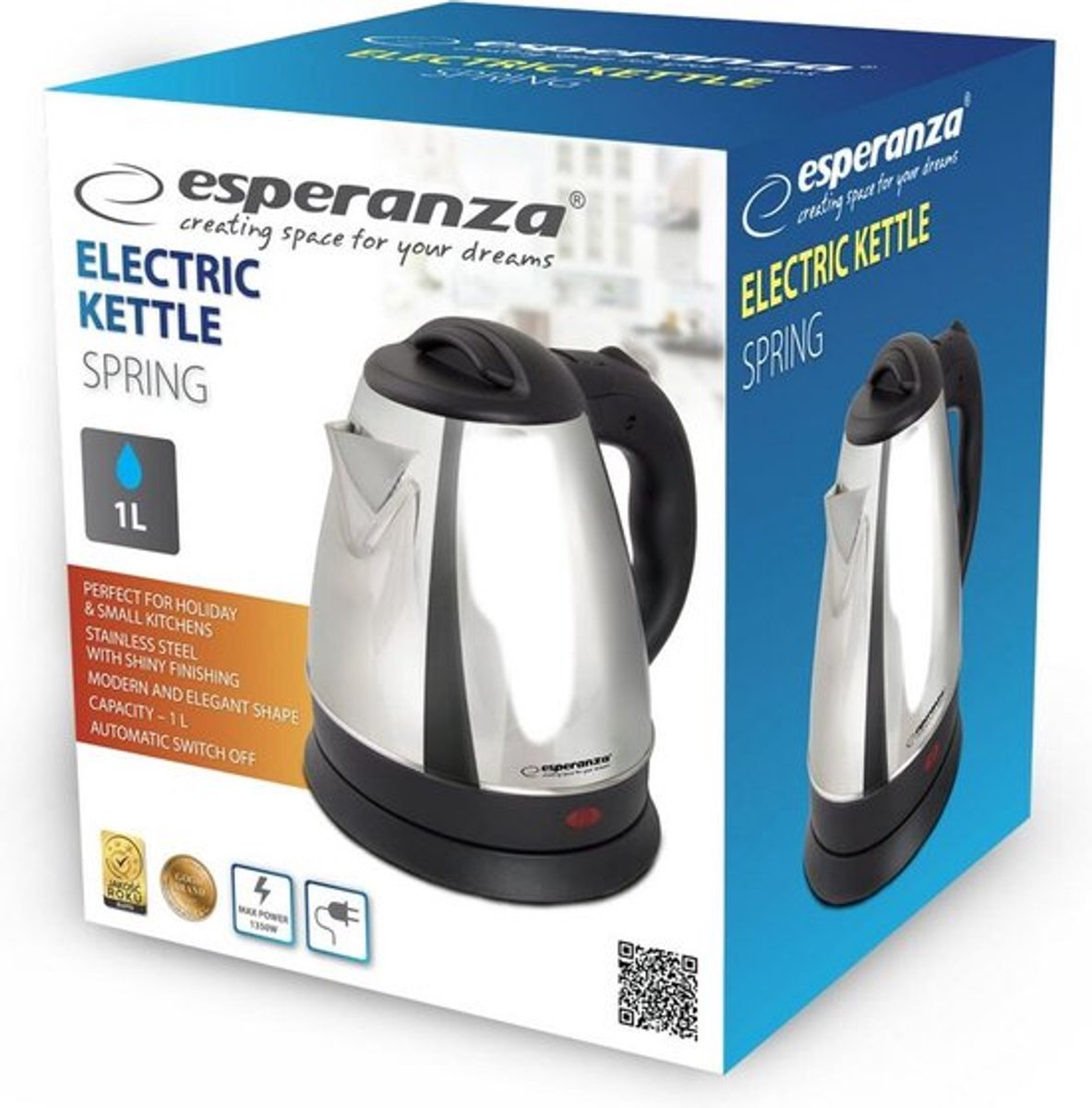 Esperanza Ekk116x - Waterkoker - 1l - 1350w - Inox Zilver One Size / EU Plug — afbeelding 2