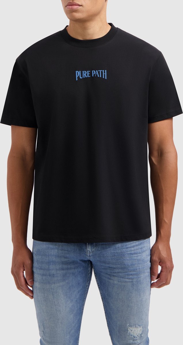 PURE PATH Loose Fit T-shirts Crewneck Ss112 Polo's & T-shirts Heren - Polo shirt - Zwart - Maat M