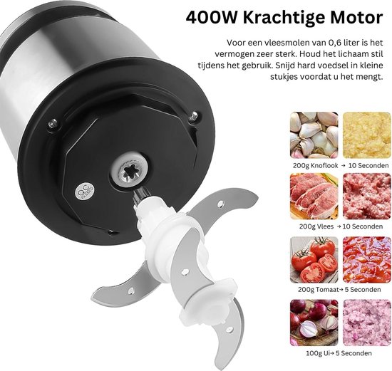 DailySuppliess® Elektrische Groentesnijder Multifunctioneel - Vleesmolen - Gehaktmolen - Uiensnijder - Zilver met Transparant — afbeelding 5