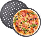 Relaxdays pizzaplaat 2 stuks - pizza bakplaat - rond - antiaanbaklaag - geperforeerd grijs