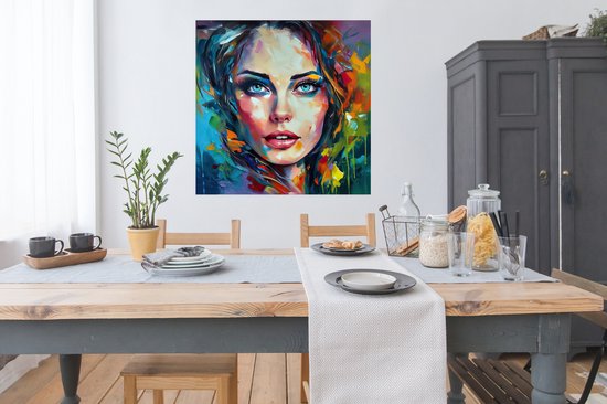 Affiche Visage - Femme - Peinture à l'huile - Colorée - Art - 100x100 cm XXL