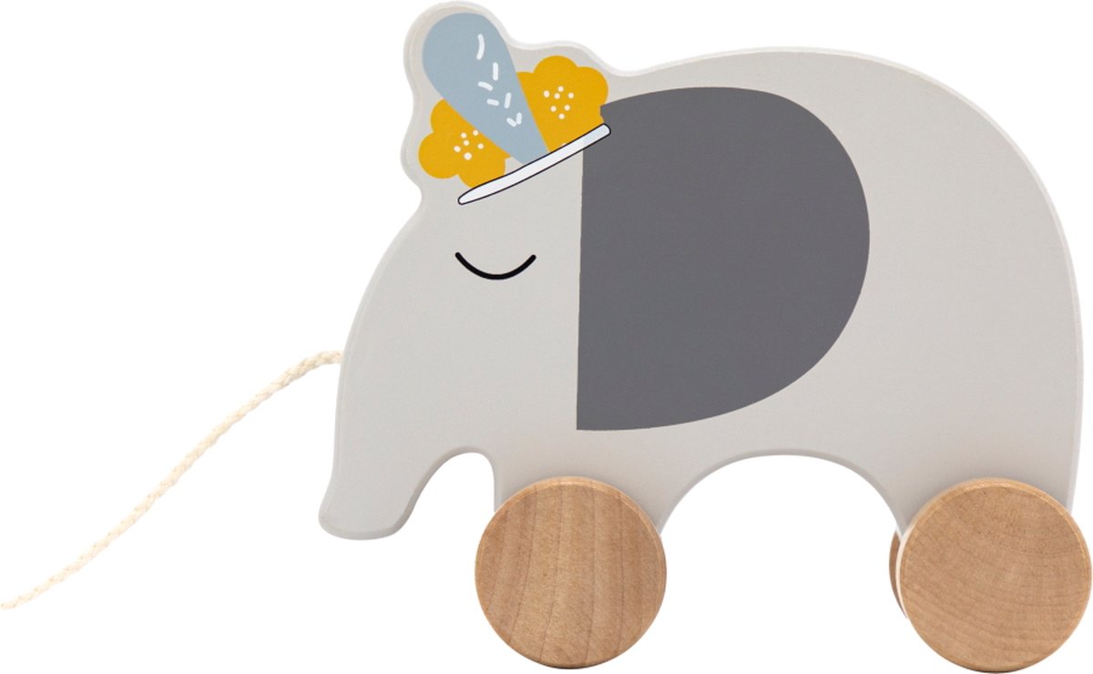 Tryco Houten Trekdier Olifant - Wooden Pull-Along Toy - Trekfiguur voor Peuters - Stimuleert Motoriek en Coördinatie - Vanaf 18 Maanden