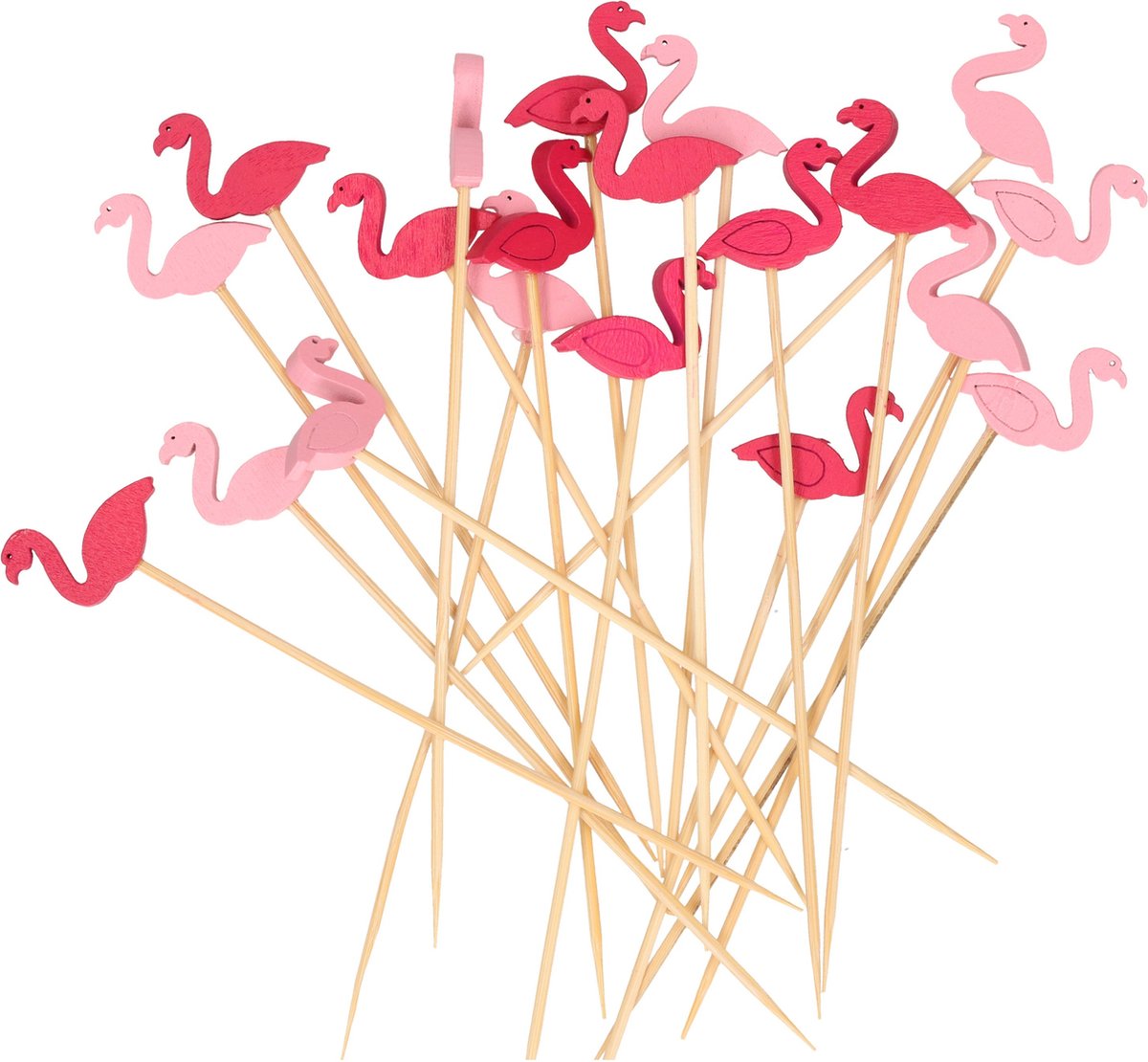 Excellent Houseware Cocktail/tapas prikkers - flamingos - 20x stuks - bamboo - 12 cm