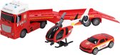 Pompiers de transporteur de voiture à roues Rapid avec voiture et hélicoptère et lumière et son
