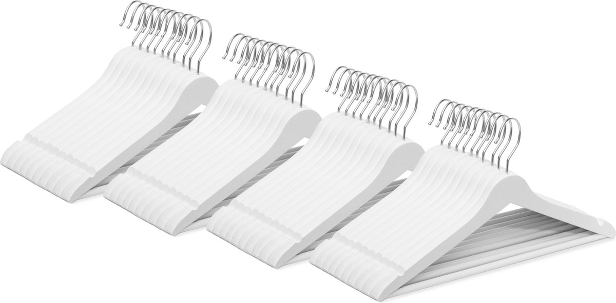 Wicotex-Kledinghanger – SET 40 stuks - houten-kleerhanger, met rok inkepingen en broekspijpen, draaibare haak, Dames en heren kleding - WIT