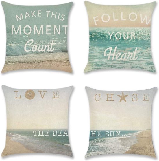 Lot de 4 Housse de Coussin 45 x 45 cm Polyester et Lin Housses de