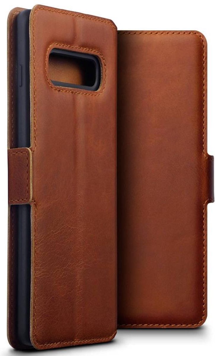 Qubits - lederen slim folio wallet hoes - Samsung Galaxy S10 Plus - Cognac