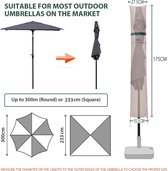 Parasol beschermhoes met staaf, afdekkappen voor Ø 300 cm tuinscherm met ventilatieopeningen, afdekking voor marktparasol/balkonscherm, 100% polyester, waterdicht, kaki