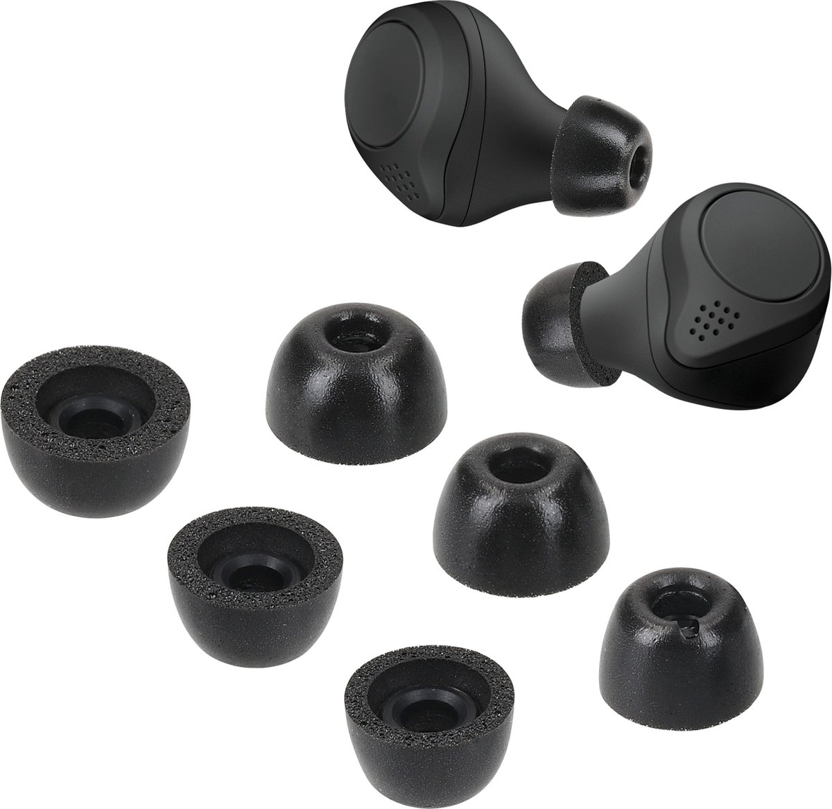 kwmobile 6x cover voor oordopjes - geschikt voor Jabra Elite 75t /65t / Active - Van memory foam in zwart - Maat S, M en L – foto 2