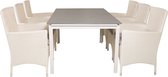 Levels tuinmeubelset tafel 100x160/240cm en 6 stoel Malin wit, grijs.