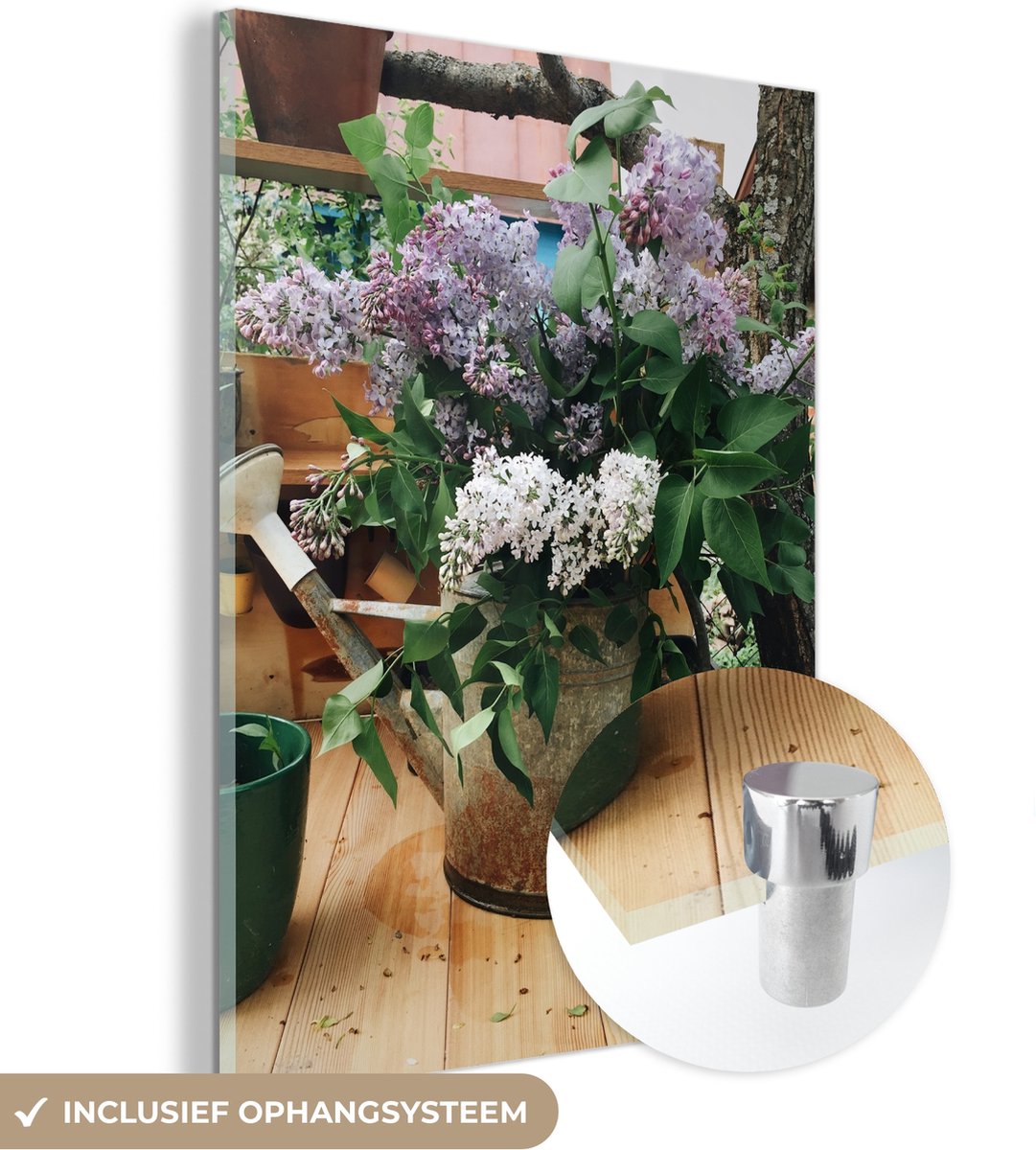 ® Glasschilderij 90x120 cm - Schilderij acrylglas - Gieter - Bloemen - Boeket - Foto op gl