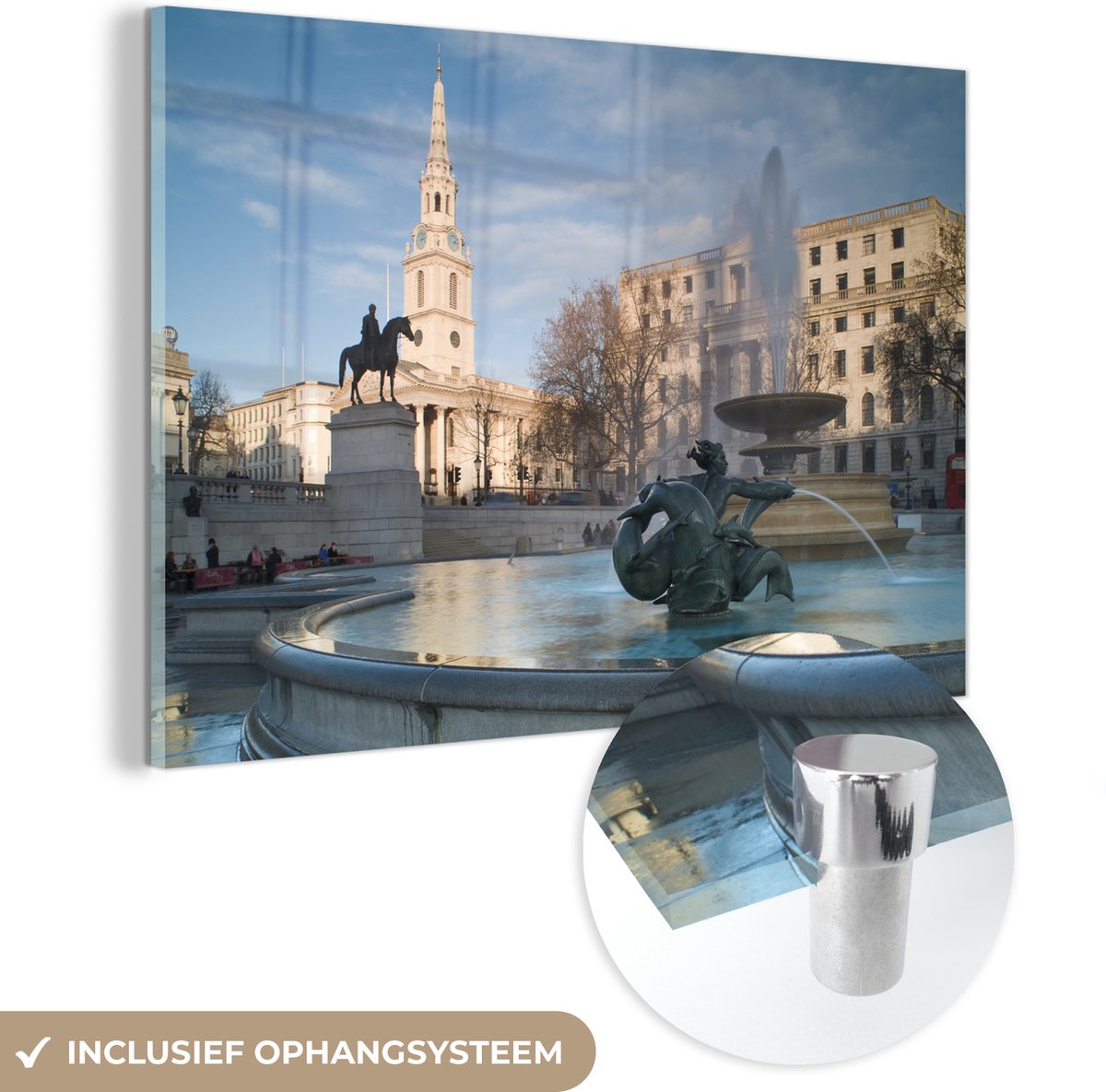 ® Glasschilderij 150x100 cm - Schilderij acrylglas - Sierlijke fontein op het Trafalgar Sq