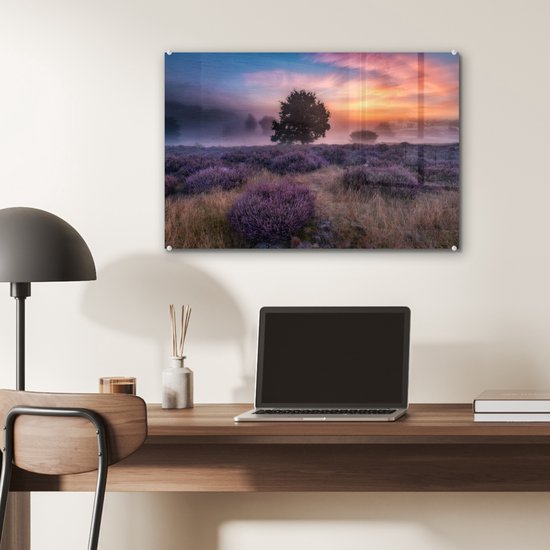 MuchoWow® Peinture sur verre - Fleurs - Lavande - Ciel - 60x40 cm - Peintures sur verre acrylique - Photo sur Glas