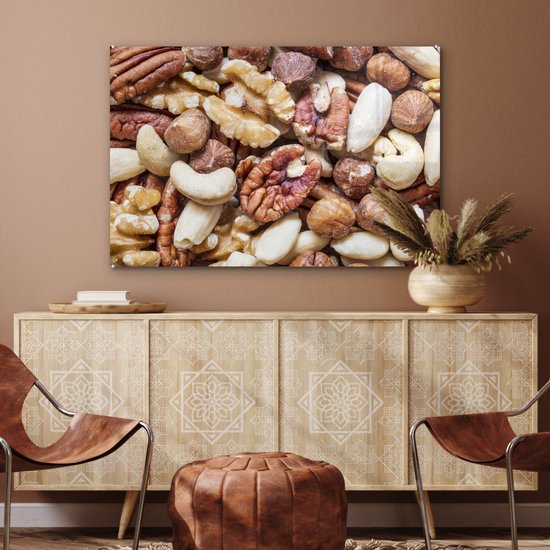 MuchoWow® Peinture sur verre 120x80 cm - Peinture sur verre acrylique - Collection de mélanges de noix dans différents tons marron - Photo sur verre - Peintures