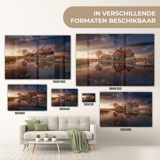 MuchoWow® Peinture sur Verre - Zaanse schans - 90x60 cm - Peintures sur Verre Acrylique - Photo sur Glas