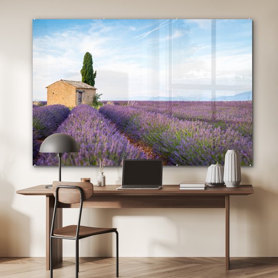 Peinture sur verre - Champ de lavande avec une maison en Provence - 150x100 cm - Peintures sur Verre Peintures - Photo sur Glas