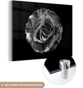 MuchoWow® Peinture sur verre - Fleurs - Rose - Zwart - Wit - Botanique - 40x30 cm - Peintures sur verre acrylique - Photo sur Glas