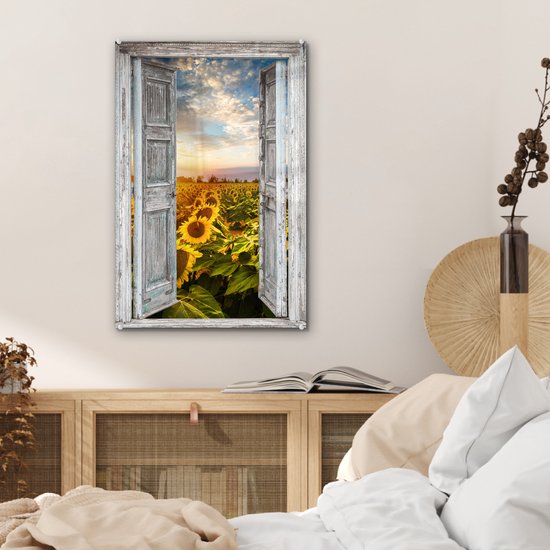 MuchoWow® Peinture sur verre 40x60 cm - Peinture sur verre acrylique - Transparent - Tournesol - Fleurs - Soleil - Photo sur verre - Peintures