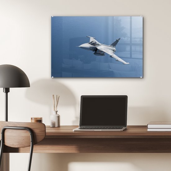 Un avion de chasse blanc dans un ciel bleu Plexiglas 60x40 cm - Tirage photo sur Glas (Décoration murale en plexiglas)