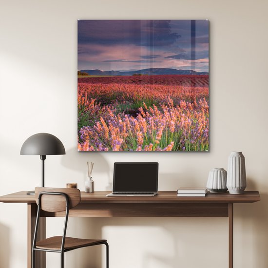 MuchoWow® Peinture sur verre 90x90 cm - Peinture acrylique sur verre - France - Lavande - Soir - Photo sur verre - Peintures