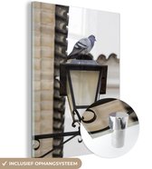 Pigeon voyageur sur la lampe d'un lampadaire Plexiglas 30x40 cm - petit - Tirage photo sur Glas (décoration murale en plexiglas)