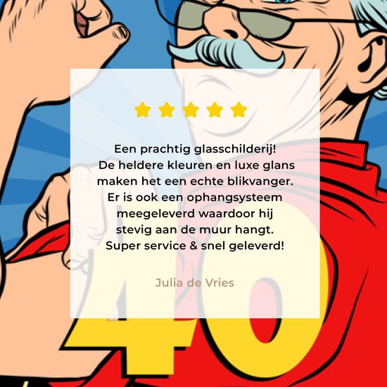 MuchoWow® Peinture sur verre 160x80 cm - Peinture sur verre acrylique - Anniversaire - 40 ans anniversaire homme - Blauw - Photo sur verre - Peintures