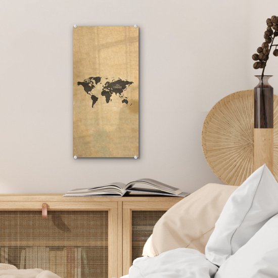 Peinture sur Verre - Carte du Wereldkaart - Vintage - Explorer - 20x40 cm - Peintures sur Verre Peintures - Photo sur Glas