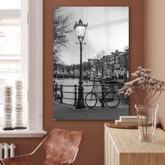 Peinture sur verre - Amsterdam au crépuscule - noir et blanc - 80x120 cm - Peintures Plexiglas