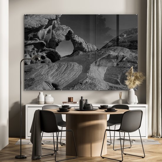 MuchoWow® Peinture sur verre 150x100 cm - Peinture sur verre acrylique - Rochers de grès - noir et blanc - Photo sur verre - Peintures