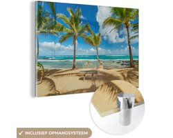® Glasschilderij 90x60 cm - Schilderij acrylglas - Palbomen op Kuau Cove Beach in Maui - Foto op glas - Muurdecoratie woonkamer - Wanddecoratie slaapkamer - Schilderijen