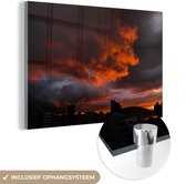 MuchoWow® Glasschilderij 120x80 cm - Schilderij acrylglas - Zonsondergang over Belo Horizonte in Brazilië - Foto op glas - Schilderijen