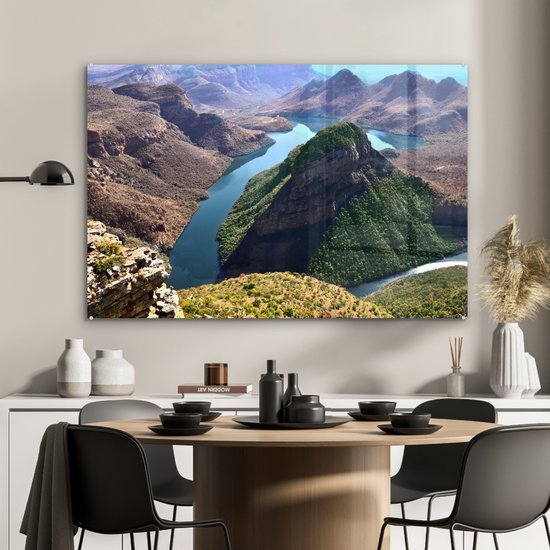 ® Glasschilderij 90x60 cm - Schilderij acrylglas - Luchtmening van de Afrikaanse Blyvieri-poort in Zuid-Afrika - Foto op glas - Muurdecoratie woonkamer - Wanddecoratie slaapkamer - Schilderijen