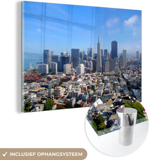 MuchoWow® Glasschilderij - San Francisco - Skyline - Stad - 90x60 cm - Acrylglas Schilderijen - Foto op Glas