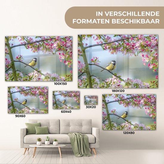 Peinture sur Verre - Vogel - Arbre - Fleur - 60x40 cm - Peintures sur Verre Peintures - Photo sur Glas