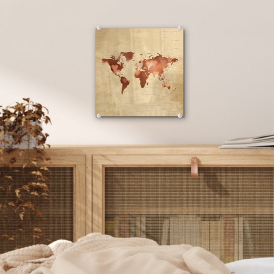 Peinture sur Verre - Carte du Wereldkaart - Amour - Couleurs - 20x20 cm - Peintures sur Verre Peintures - Photo sur Glas