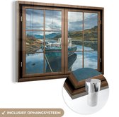 MuchoWow® Glasschilderij 30x20 cm - Schilderij acrylglas - Doorkijk - Boot - Water - Foto op glas - Schilderijen
