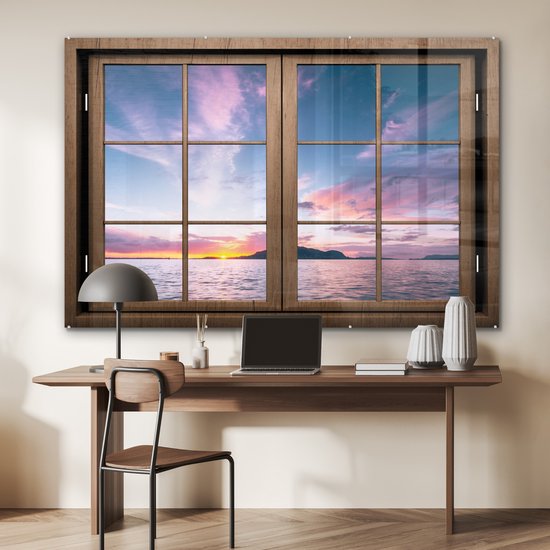 MuchoWow® Peinture sur Verre - Voir à Travers - Mer - Berg - 150x100 cm - Peintures sur Verre Acrylique - Photo sur Glas