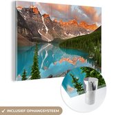 MuchoWow® Peinture sur verre 150x100 cm - Peinture sur verre acrylique - Lac Moraine d'Amérique du Nord au lever du soleil au Canada - Photo sur verre - Peintures