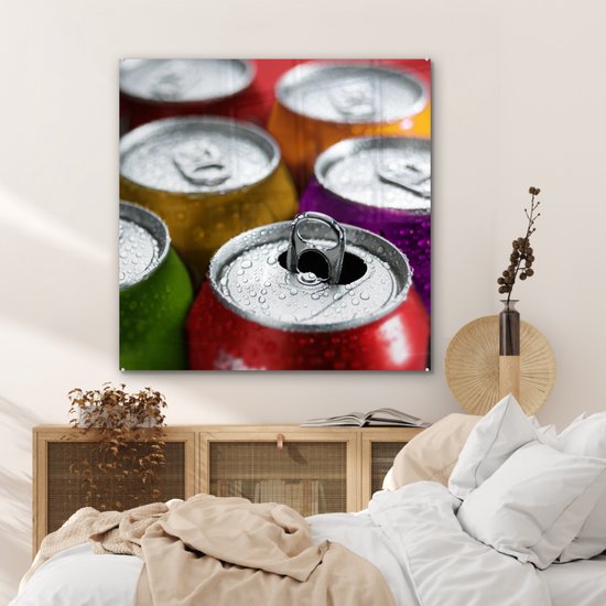 MuchoWow® Peinture sur verre - Canettes de boissons gazeuses - 90x90 cm - Peintures sur verre acrylique - Photo sur Glas