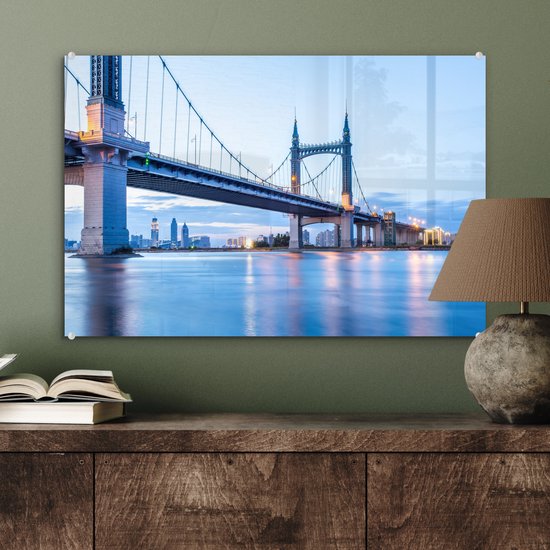 ® Glasschilderij 60x40 cm - Schilderij acrylglas - De brug over de rivier die naar Harbin loopt - Foto op glas - Muurdecoratie woonkamer - Wanddecoratie slaapkamer - Schilderijen