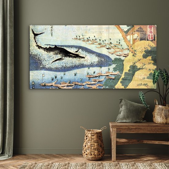 Peinture sur verre - Une baleine à Goto - peinture de Katsushika Hokusai - 160x80 cm - Peintures sur Verre Peintures - Photo sur Glas