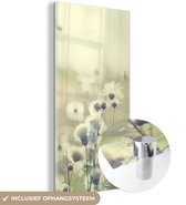 MuchoWow® Glasschilderij 20x40 cm - Schilderij acrylglas - Bloemen - Veld - Wit - Foto op glas - Schilderijen