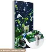 MuchoWow® Glasschilderij 40x80 cm - Schilderij acrylglas - Druppel - Rozen - Bloemen - Foto op glas - Schilderijen