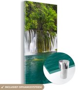 MuchoWow® Glasschilderij 60x120 cm - Schilderij acrylglas - De groene natuur boven de watervallen in het Thaise nationaal park Erawan - Foto op glas - Schilderijen