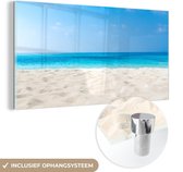 MuchoWow® Glasschilderij 80x40 cm - Schilderij acrylglas - Strand - Zee - Zand - Foto op glas - Schilderijen