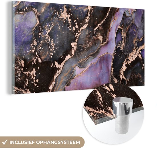 MuchoWow® Peinture sur verre 40x20 cm - Peinture sur verre acrylique - Marbre - Or - Rose - Photo sur verre - Peintures