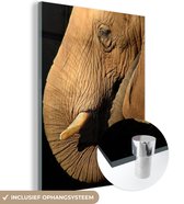 MuchoWow® Peinture sur verre 90x120 cm - Peinture sur verre acrylique - Éléphant - Animaux - Gros plan - Zwart - Photo sur verre - Peintures