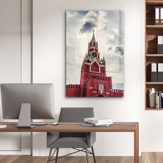 ® Glasschilderij 60x90 cm - Schilderij acrylglas - De Spasskayatoren uit de Russische revolutie - Foto op glas - Muurdecoratie woonkamer - Wanddecoratie slaapkamer - Schilderijen